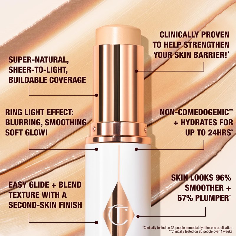 Charlotte Tilbury Unreal Skin Tint & Sheer Glow Hydrating Foundation Stick - Cream Foundation Makeup with Sheer-to-Light Coverage & a Buildable Formula - Blurring, Smoothing & Nourishing - 7.5 Medium