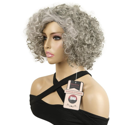 Onemliy Grey Wigs for Women Short Curly Asymmetrical Synthetic Fiber Ombre Silver Gray Wig for Halloween Cosplay Costume Party