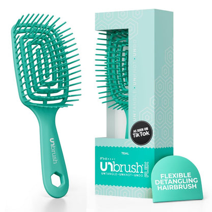 FHI Heat UNbrush Flex Detangling Brush — Ultra-Flexible, Pain-Free Hair Brush Detangler with DuoFlex Anti-Static Bristles for Removing Tangles, Massaging Scalp & Faster Styling - Teal