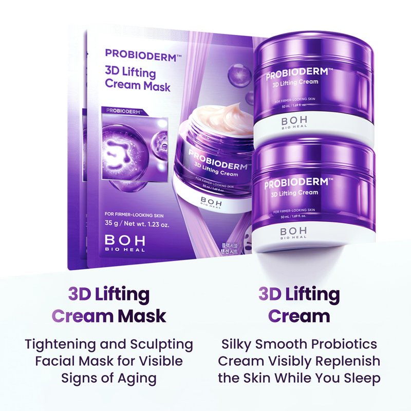 BIOHEAL BOH PROBIODERM™ 3D Lifting Cream Double Set + Cream Masks | Korean Anti-Aging Face Cream for Wrinkles & Skin Firming | Peptide Face Mask for Jawline Lift | Skincare Gift Set for Women & Men
