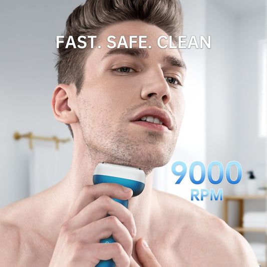 Electric Shaver for Men with Floating Arc 3-Blade, 9000 RPM, Magnetic Head, 1 Hour Fast Type-C Charging can Last for 60 Days, IPX7 Waterproof, Skin-Friendly Blade for Smooth Shaving, Navy