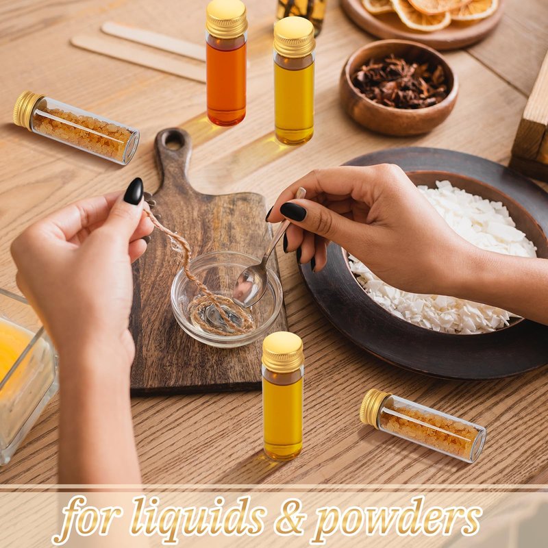 Didaey 100 Pcs Small Clear Vials Spice Mini Jars with Lids Mini Glass Bottles with Screw Aluminum Metal Caps Tiny Jars Sample Containers for Powder Cream Cosmetic Jewelry Wedding (15 ml,Gold Caps)