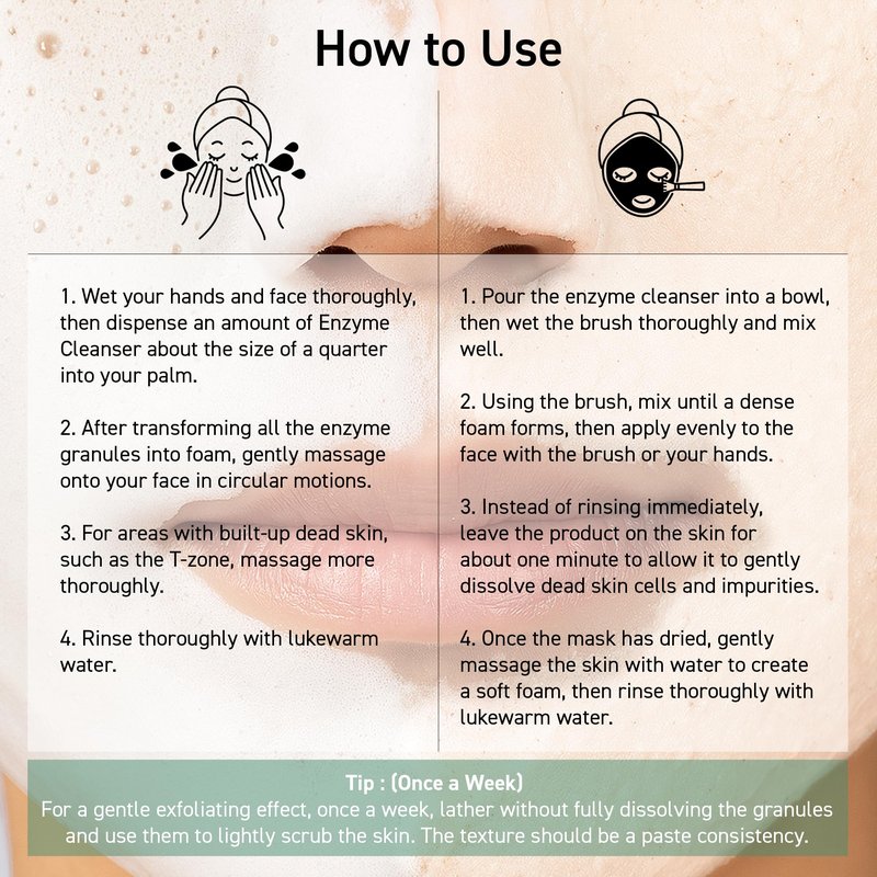 SKIN SIGNAL White Clay Enzyme Cleanser, Gentle Exfoliating Face Wash for Sensitive Skin, Deep Pore Facial Cleanser, Powder to Creamy Clay Mask, Korean Skin Care