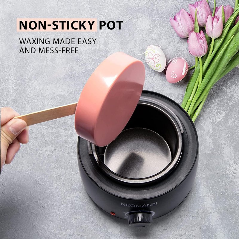 NEOMANN Waxer II Deluxe Waxing Kit for Women and Men Non-Sticky, Teflon-Coated - Wax Warmer for Hair Removal incl. 600g Wax Beads, 30 Spatulas