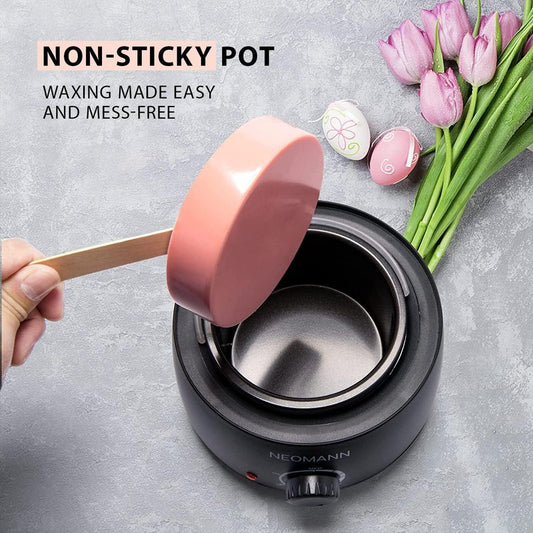 NEOMANN Waxer II Deluxe Waxing Kit for Women and Men Non-Sticky, Teflon-Coated - Wax Warmer for Hair Removal incl. 600g Wax Beads, 30 Spatulas
