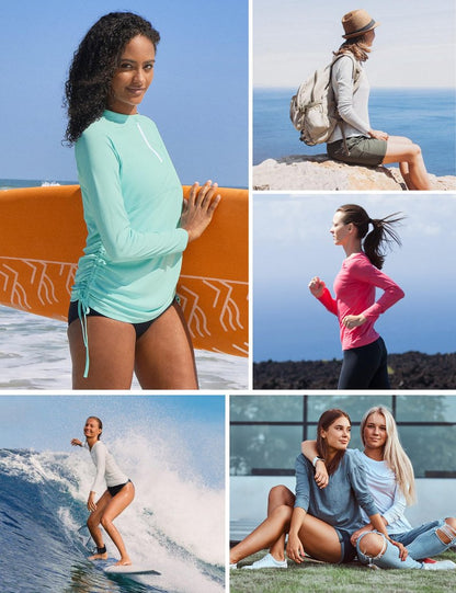 Ewedoos Rash Guard for Women UPF 50+ Sun Protection Clothing Swim Shirts for Woman SPF Shirts Long Sleeve UV Sun Shirts Navy Blue