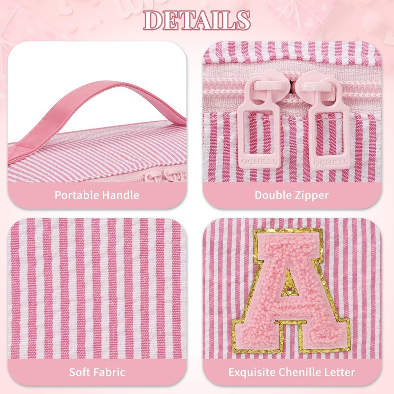 2026 Graduation Gifts - Travel Makeup Bag for Women, 2Pcs Portable Personalized Initial Makeup Organizer Bag, Open Flat Large Cosmetic Bag With Travel Essential Pouch (Pink Letter S)