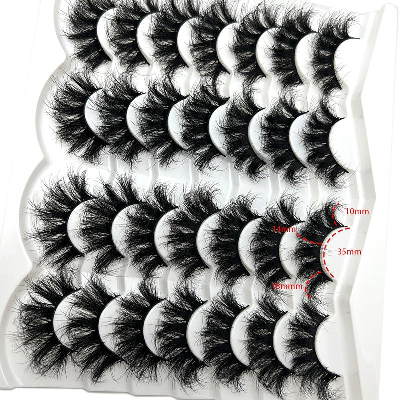 etokdos Mink Lashes Fluffy 20mm Long Dramatic Lashes Pack 25mm Big Lash Strips Volume Faux Mink Thick Eyelashes D Curl False Eyelashes Bulk