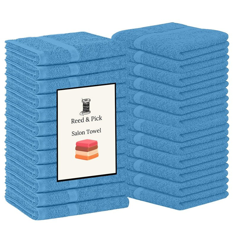 Reed&Pick Hand Towels (Pack of 24) Light Blue Economy Towels Salon Towels - 100% Cotton Spa Towel – 16 x 26 Inches Highly Absorbable, Facial Gym Hair Towel Face Towel Bulk
