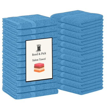 Reed&Pick Hand Towels (Pack of 24) Light Blue Economy Towels Salon Towels - 100% Cotton Spa Towel – 16 x 26 Inches Highly Absorbable, Facial Gym Hair Towel Face Towel Bulk