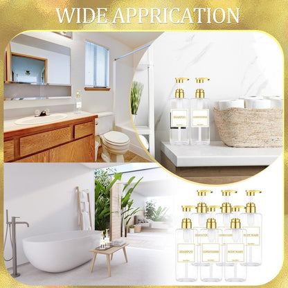 Gejoy 12 Pack Clear Shampoo and Conditioner Dispenser Bottles, 17 Oz/ 500ml Refillable Empty Pump Bottles with Labels and Marker Pen, Plastic Square Pump Dispenser Bottle for Bathroom Body Wash Shower