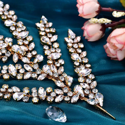 ULAPAN Wedding Headbands Bridal Headpieces Rhinestone Accessories Bride Bridesmaid Women Handmade (Gold)