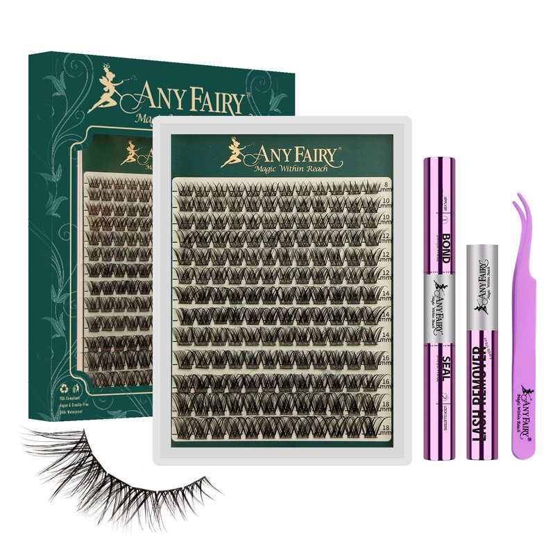 AnyFairy Lash Clusters Kit 8-18mm DIY Lash Extension Kit Wispy Lash Clusters Individual Lashes Kit with Lash Bond and Seal, Lash Tweezers for Self Use,Beginner-Friendly(sylph） (sylph 709)