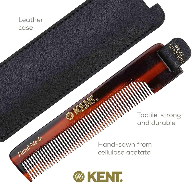 Kent NU22 Handmade Pocket Comb for Men, All Fine Tooth Hair Comb Straightener for Everyday Grooming Styling Hair, Beard and Mustache, Use Dry or with Balms, Saw Cut and Hand Polished, Made in England