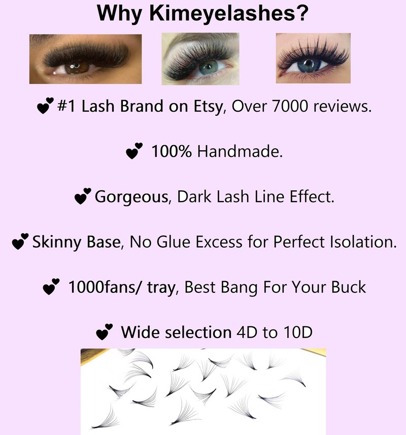Kimeyelashes 10D - 0.07 C and D Curl 1000 Premade volume fans loose Fans, Handmade eyelash extensions supplies Russian volume lash promade fan (10D - 0.07 - Curl C, 13mm)