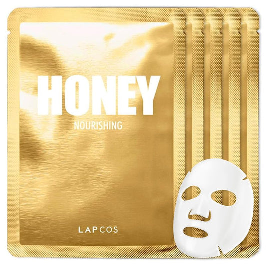 LAPCOS K Beauty Honey Sheet Mask - Nourishing & Hydrating Face Masks with Hyaluronic Acid to Hydrate and Tighten Dry Skin - Highly Breathable Lyocell Sheet Korean Skin Care Beauty Favorite (Pack of 5)