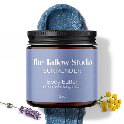 The Tallow Studio Deep Sleep Magnesium Moisturizer with Grass Fed Beef Tallow Balm — Magnesium Cream for Sore Muscles, Relaxation Support — Organic Lavender & Blue Tansy — All Ages, Eczema — 2 oz