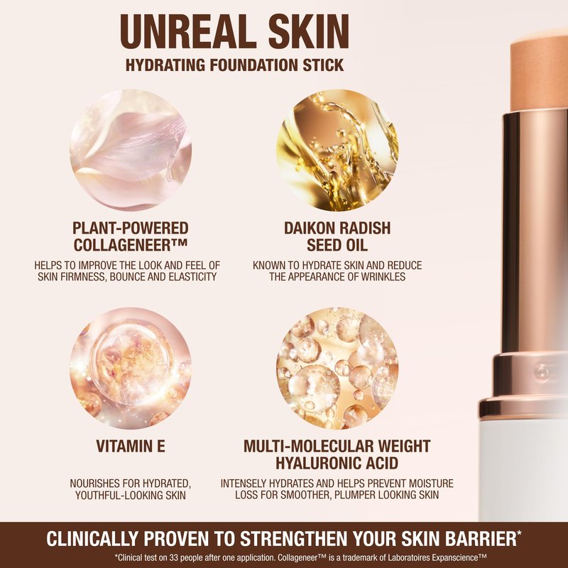 Charlotte Tilbury Unreal Skin Tint & Sheer Glow Hydrating Foundation Stick - Cream Foundation Makeup with Sheer-to-Light Coverage & a Buildable Formula - Blurring, Smoothing & Nourishing - 7.5 Medium