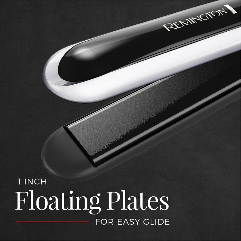 Remington Pearl Pro Ceramic Flat Iron Hair Straightener, 1-inch Floating Plates, Fast 30 Second Heat up, Black & White