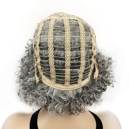 Onemliy Grey Wigs for Women Short Curly Asymmetrical Synthetic Fiber Ombre Silver Gray Wig for Halloween Cosplay Costume Party