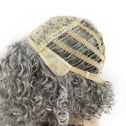 Onemliy Grey Wigs for Women Short Curly Asymmetrical Synthetic Fiber Ombre Silver Gray Wig for Halloween Cosplay Costume Party