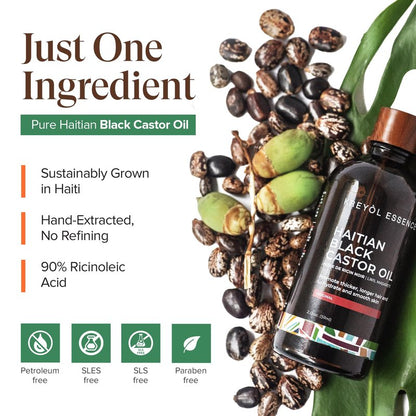 Kreyol Essence - Haitian Black Castor Oil for Skin and Hair, Glass Bottle - Fuller-Looking Hair, Pure, Hexane Free, Cold Pressed, Natural Humectant (Original, 3.4 fl oz)